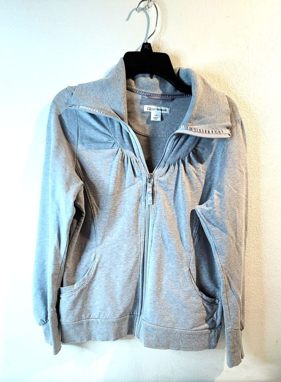 Cutter & Buck Gray Full-Zip Jacket - Lightweight Mock Neck Sweatshirt - Size L